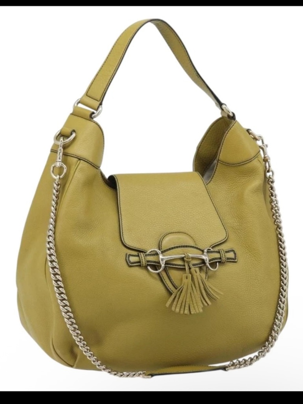 Gucci horsebit Emily Leather Bag in Olive Green with Chain Detail - Picture 1 of 13